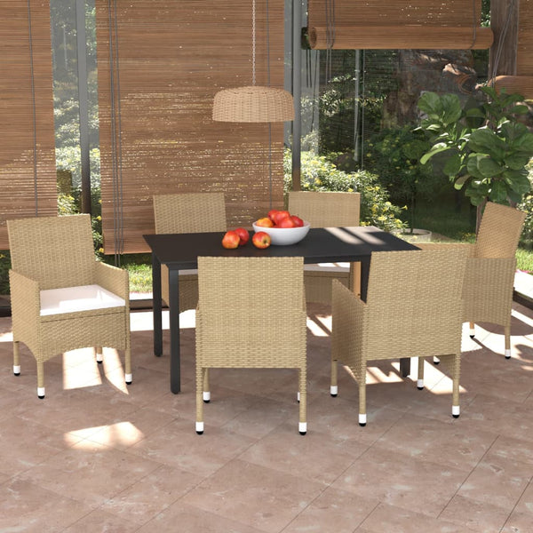 7 Piece Patio Dining Set with Cushions Poly Rattan Beige