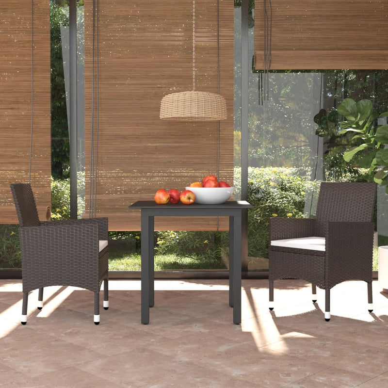 3 Piece Patio Dining Set with Cushions Poly Rattan Brown