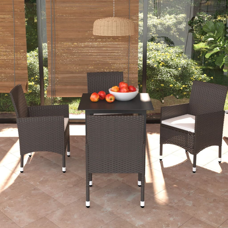 5 Piece Patio Dining Set with Cushions Poly Rattan Brown