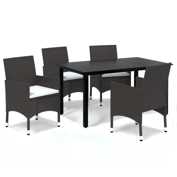 5 Piece Patio Dining Set with Cushions Poly Rattan Brown