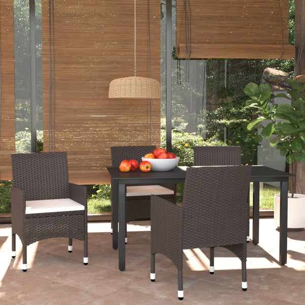 5 Piece Patio Dining Set with Cushions Poly Rattan Brown