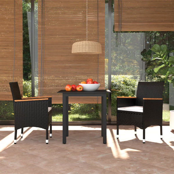 3 Piece Patio Dining Set with Cushions Poly Rattan Black