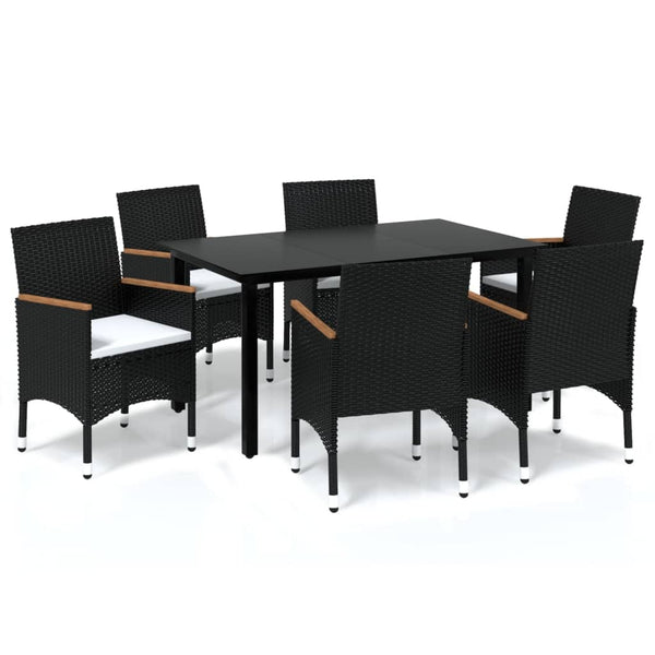 7 Piece Patio Dining Set with Cushions Poly Rattan Black