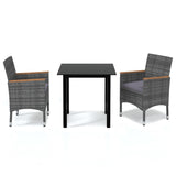 3 Piece Patio Dining Set with Cushions Poly Rattan Gray