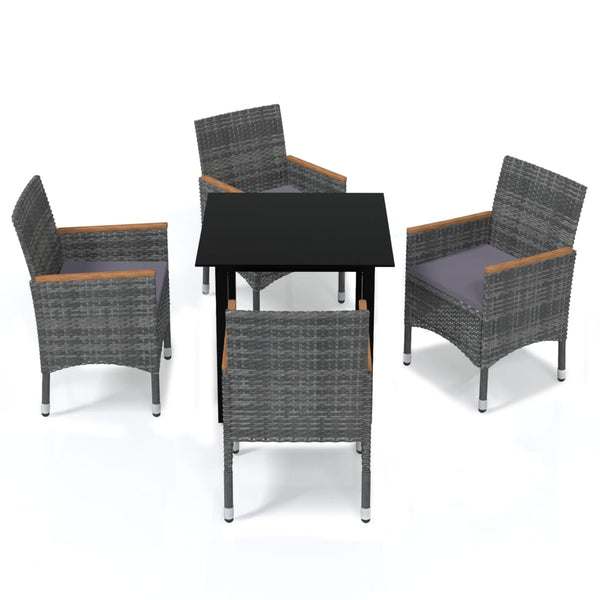 5 Piece Patio Dining Set with Cushions Poly Rattan Gray