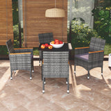 5 Piece Patio Dining Set with Cushions Poly Rattan Gray