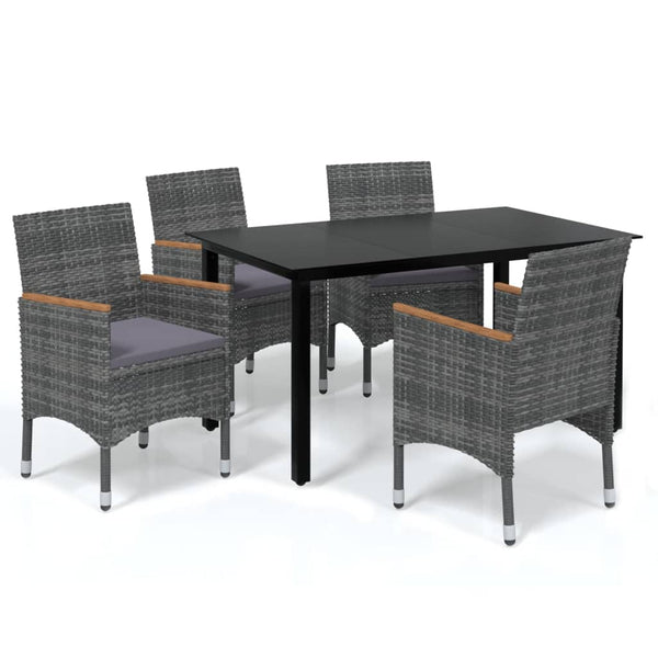 5 Piece Patio Dining Set with Cushions Poly Rattan Gray