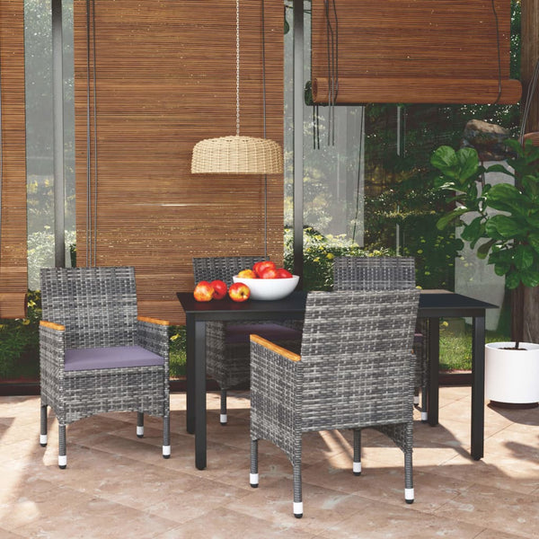 5 Piece Patio Dining Set with Cushions Poly Rattan Gray