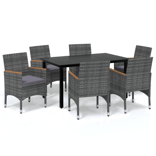 7 Piece Patio Dining Set with Cushions Poly Rattan Gray