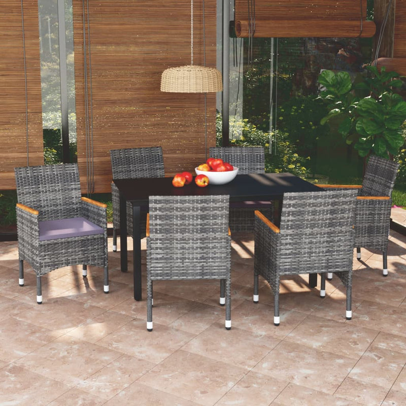 7 Piece Patio Dining Set with Cushions Poly Rattan Gray