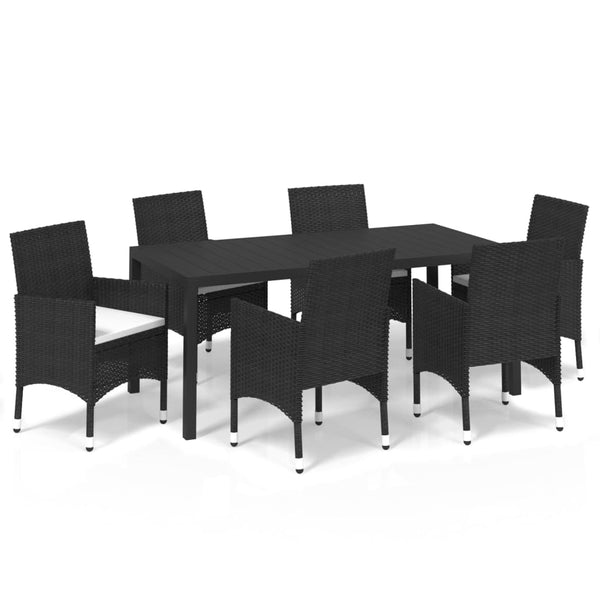 7 Piece Patio Dining Set with Cushions Poly Rattan Black