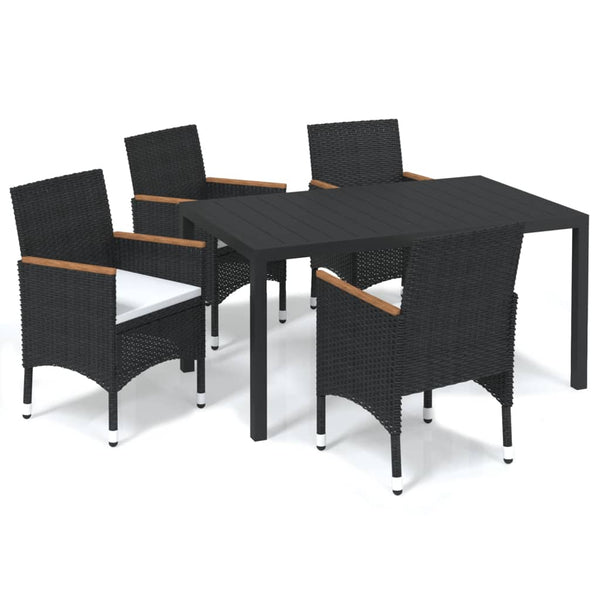 5 Piece Patio Dining Set with Cushions Poly Rattan Black