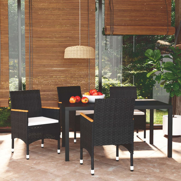 5 Piece Patio Dining Set with Cushions Poly Rattan Black