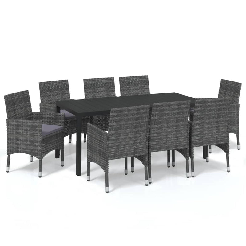 9 Piece Patio Dining Set with Cushions Poly Rattan Gray