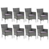 9 Piece Patio Dining Set with Cushions Poly Rattan Gray