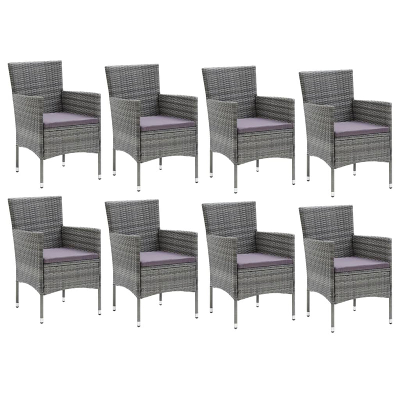 9 Piece Patio Dining Set with Cushions Poly Rattan Gray