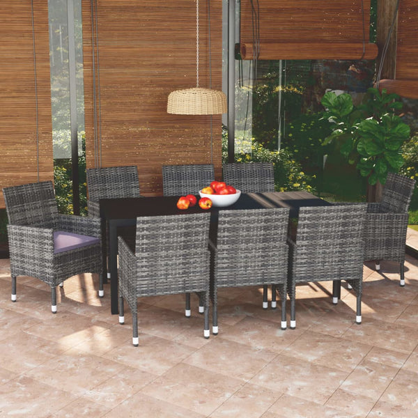 9 Piece Patio Dining Set with Cushions Poly Rattan Gray