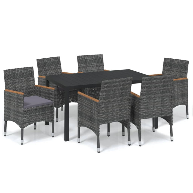 7 Piece Patio Dining Set with Cushions Poly Rattan Gray