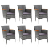 7 Piece Patio Dining Set with Cushions Poly Rattan Gray