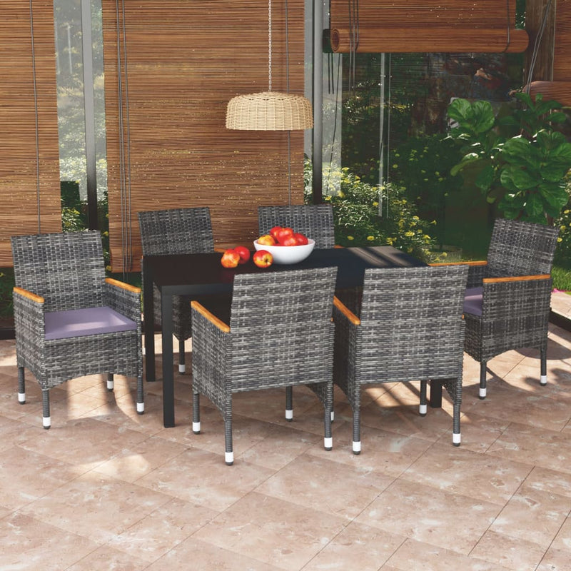 7 Piece Patio Dining Set with Cushions Poly Rattan Gray