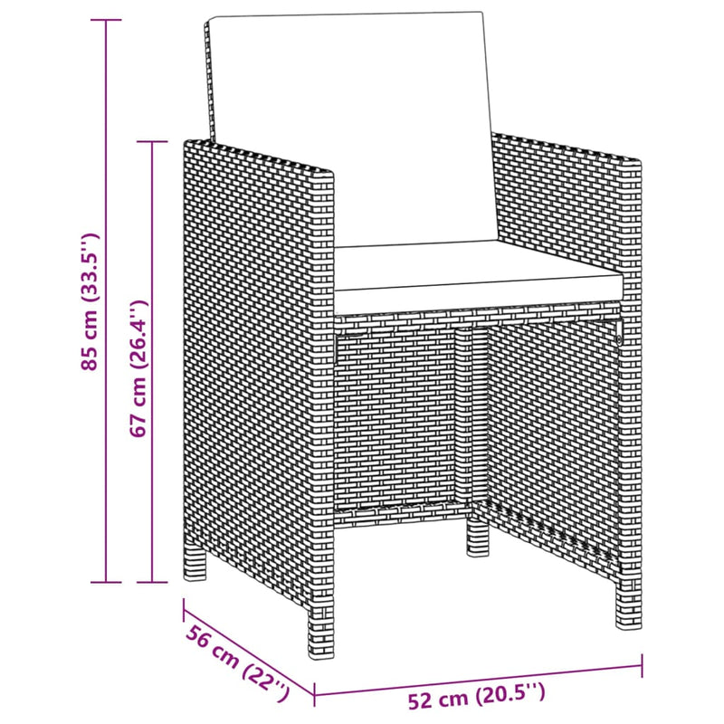 3 Piece Patio Dining Set with Cushions Poly Rattan Brown