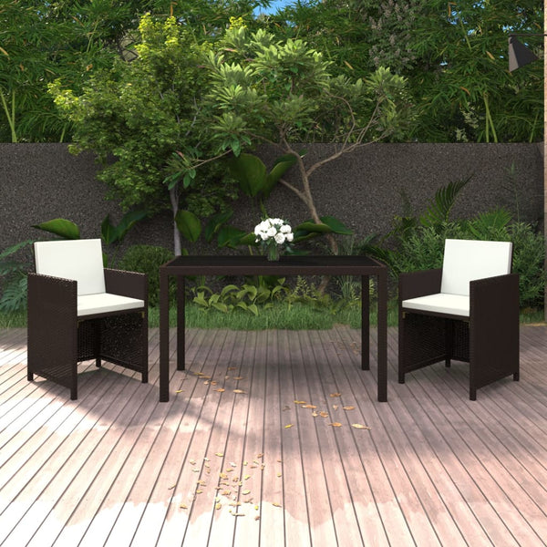 3 Piece Patio Dining Set with Cushions Poly Rattan Brown