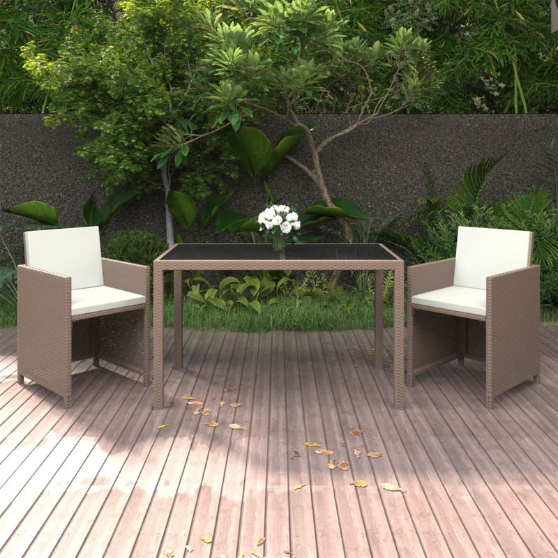 3 Piece Patio Dining Set with Cushions Poly Rattan Beige