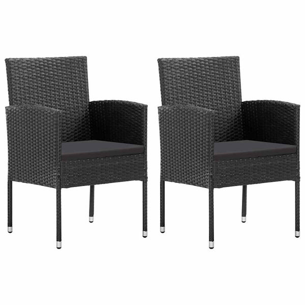 Patio Chairs with Black Cushions 2 pcs Black Poly Rattan