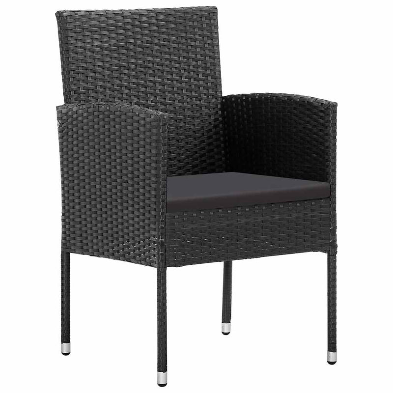 Patio Chairs with Black Cushions 2 pcs Black Poly Rattan