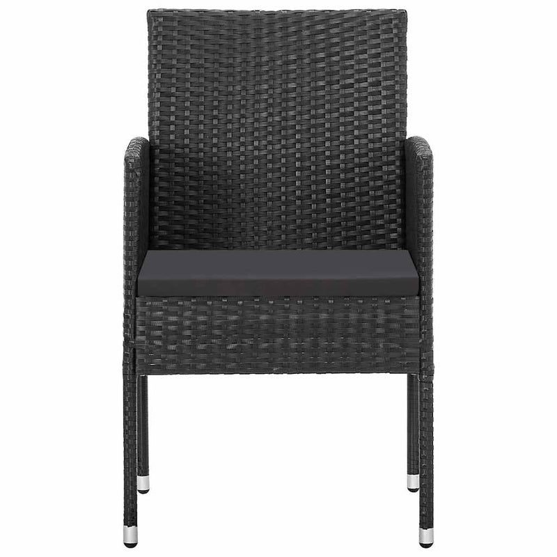 Patio Chairs with Black Cushions 2 pcs Black Poly Rattan