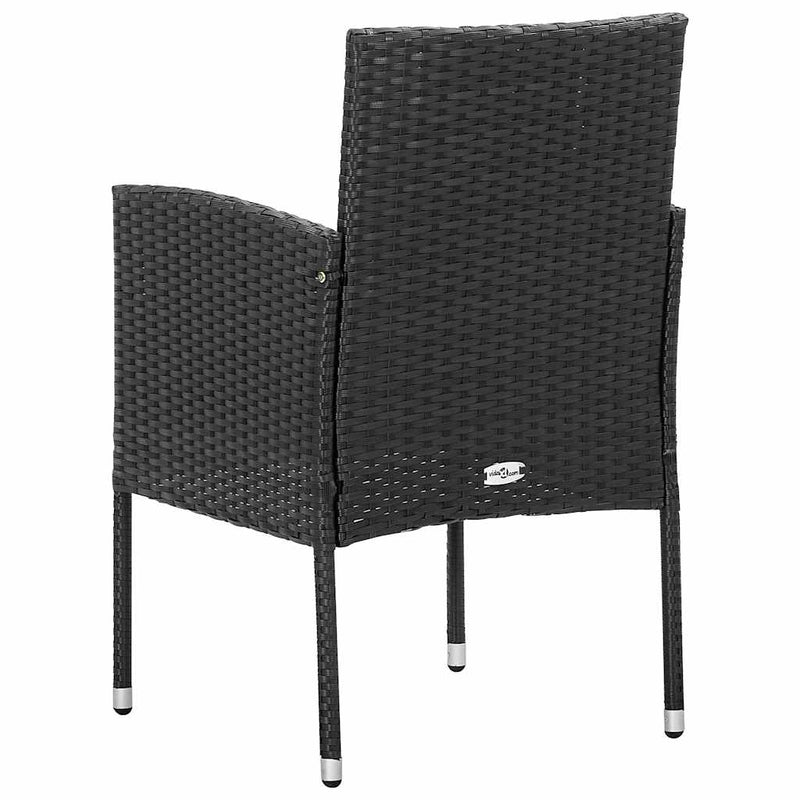 Patio Chairs with Black Cushions 2 pcs Black Poly Rattan