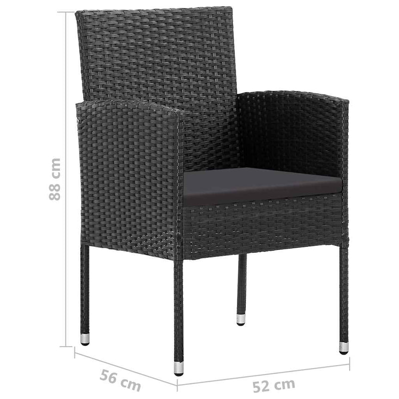 Patio Chairs with Black Cushions 2 pcs Black Poly Rattan