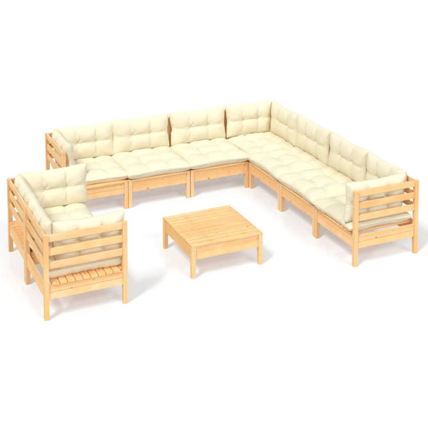 10 Piece Patio Lounge Set with Cream Cushions Solid Pinewood