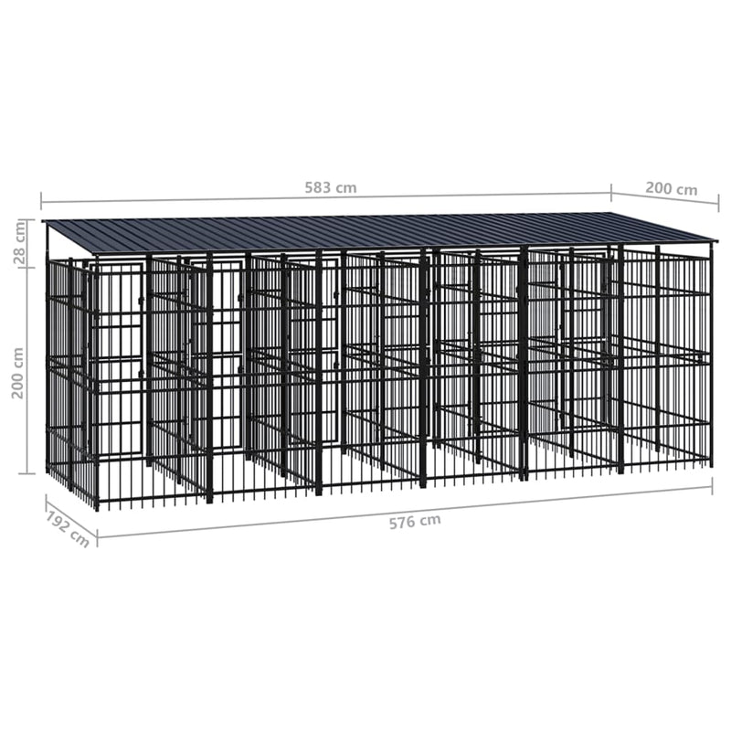 Outdoor Dog Kennel with Roof Steel 119 ft²