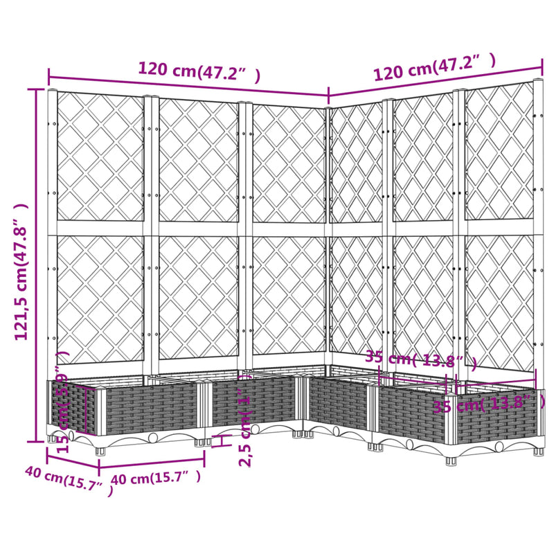 Garden Planter with Trellis Brown 47.2"x47.2"x47.8" PP