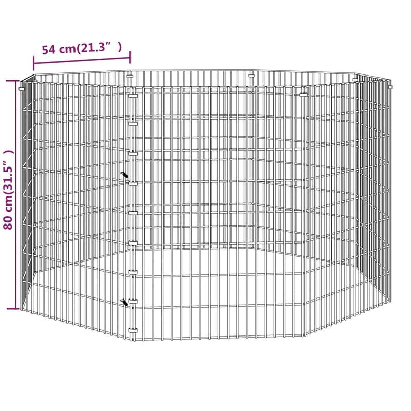 Free Range Animal Enclosure 8-Panel 21.3"x31.5" Galvanized Iron