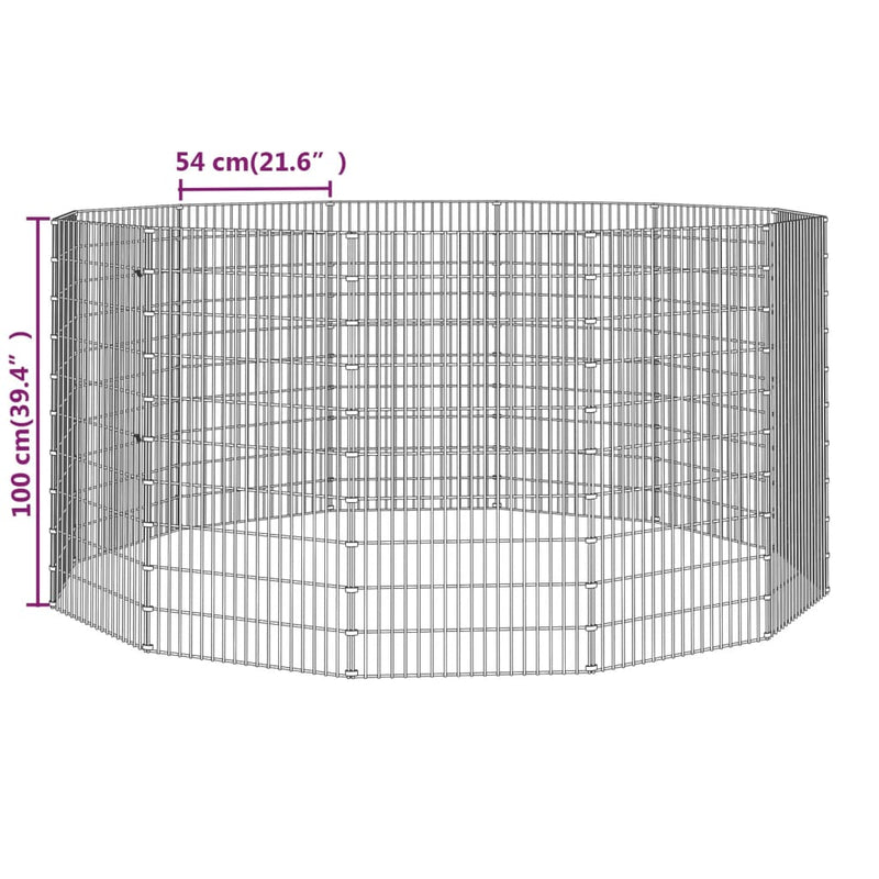 Free Range Animal Enclosure 12-Panel 21.3"x39.4" Galvanized Iron