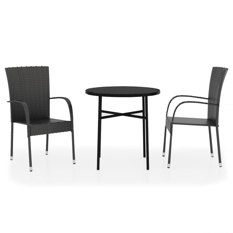 3 Piece Patio Dining Set Poly Rattan Black