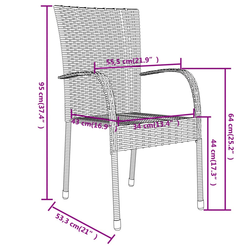 3 Piece Patio Dining Set Poly Rattan Black