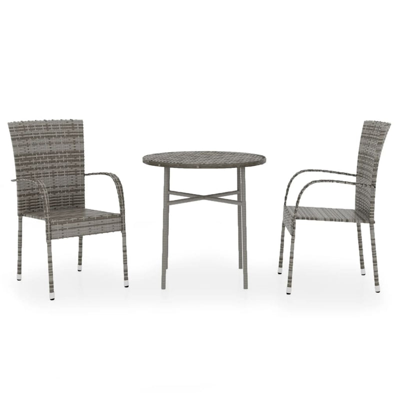 3 Piece Patio Dining Set Poly Rattan Gray