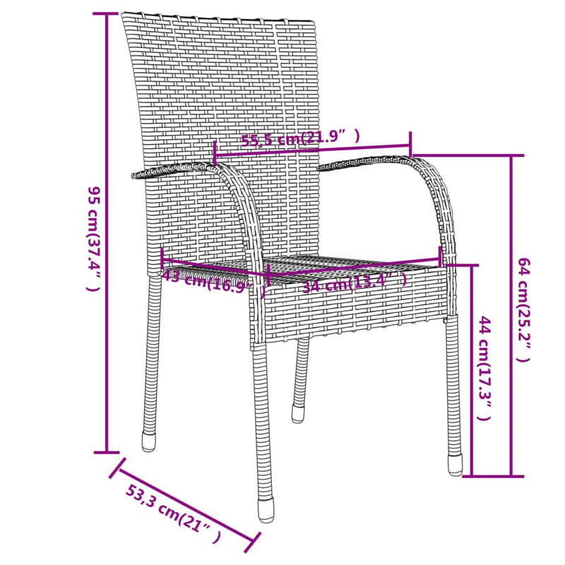 3 Piece Patio Dining Set Poly Rattan Gray