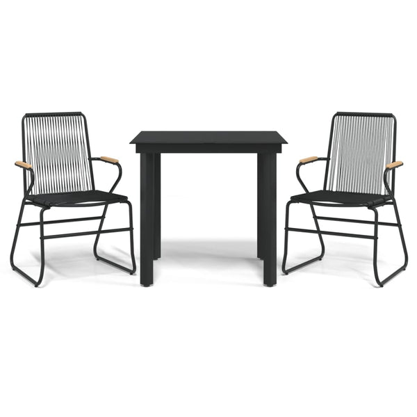 3 Piece Patio Dining Set Black PVC Rattan