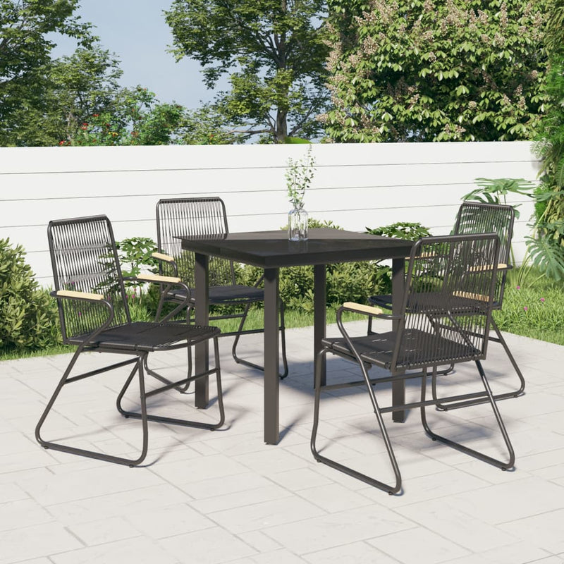 5 Piece Patio Dining Set Black PVC Rattan