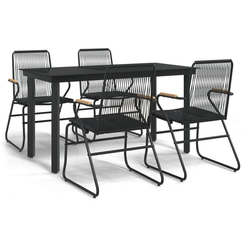 5 Piece Patio Dining Set Black PVC Rattan