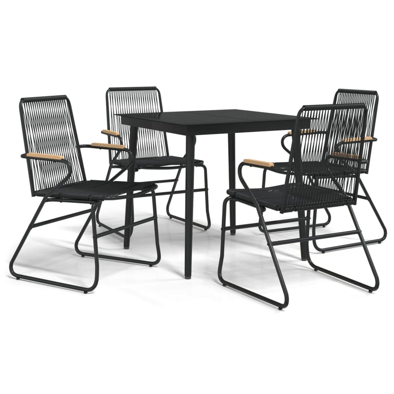 5 Piece Patio Dining Set Black PVC Rattan