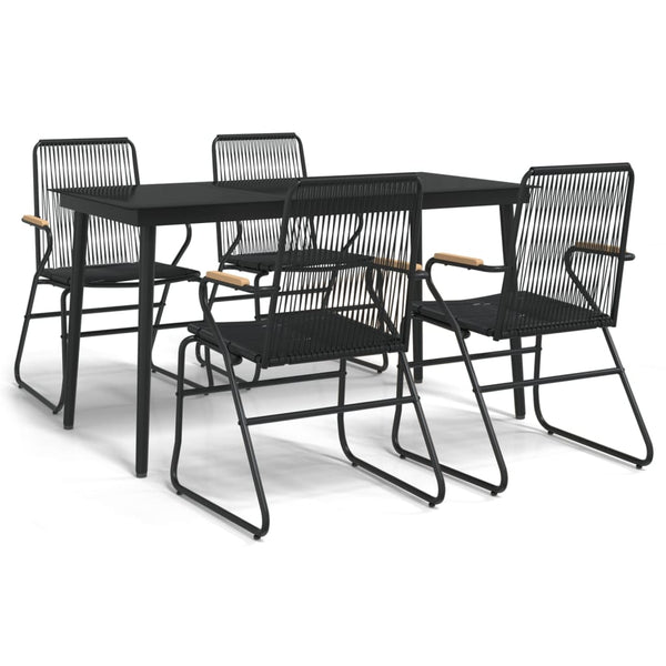 5 Piece Patio Dining Set Black PVC Rattan