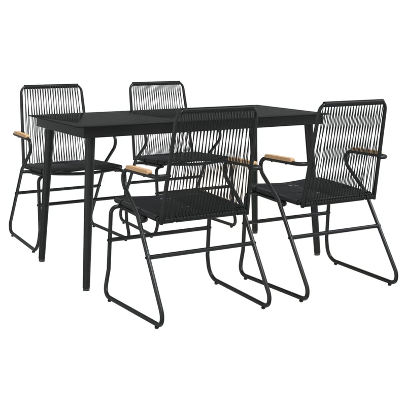 5 Piece Patio Dining Set Black PVC Rattan