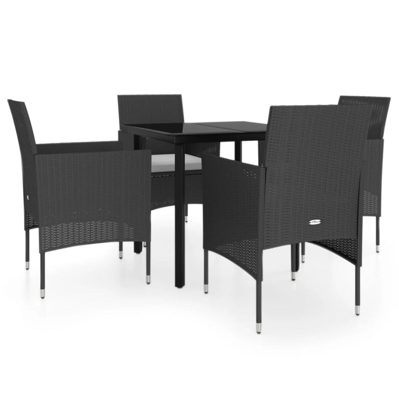 5 Piece Patio Dining Set with Cushions Black