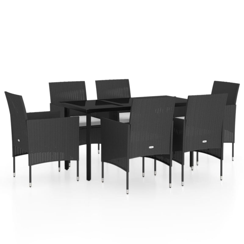 7 Piece Patio Dining Set with Cushions Black