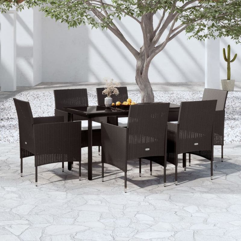 7 Piece Patio Dining Set with Cushions Black